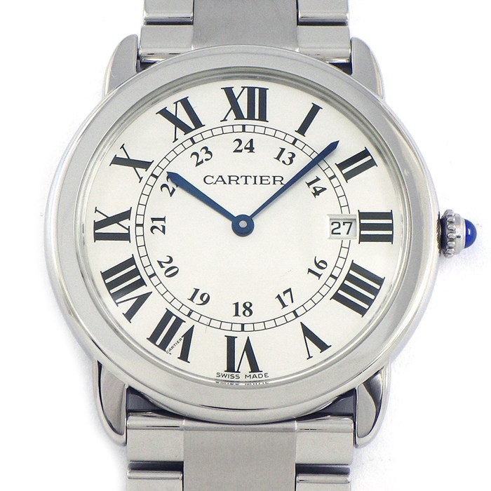 カルティエ Cartier 腕時計 ロンドソロ LM W6701005 ローマンインデックス シルバー文字盤 デイト SS クオーツアナログ 【中古】