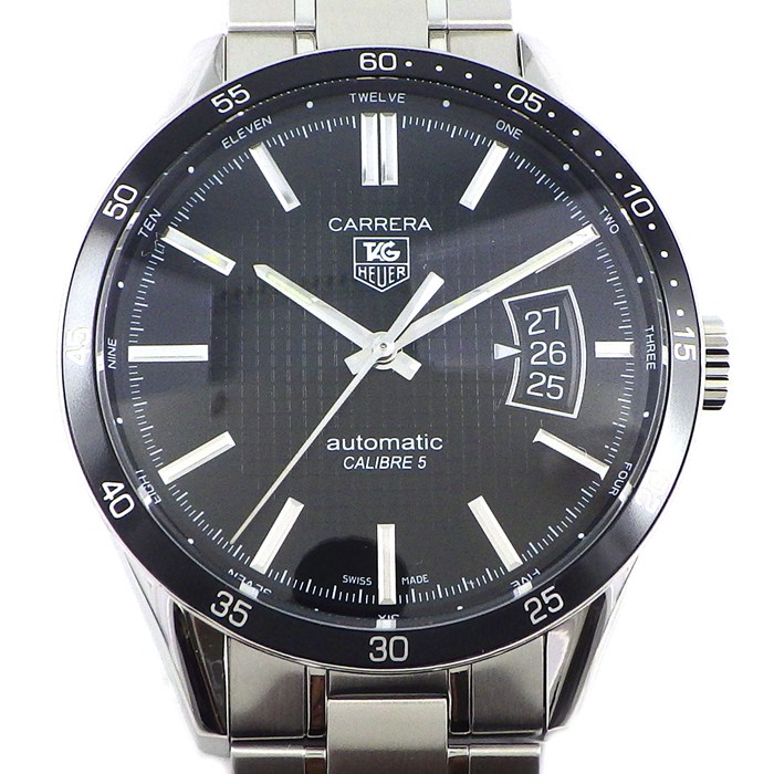 タグ・ホイヤー TAG Heuer 腕時計 カレラキャリバー5 WV211M-0 ブラック文字盤 デイト 裏スケ 夜光針 SS 自動巻き 【中古】
