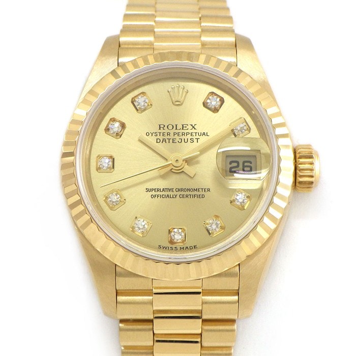 ロレックス Rolex 腕時計 デイトジャスト 79178G 75.0g K番 2001年製 10ポイント ダイヤインデックス シャンパンカラー文字盤 フルーテッドベゼル K18YG 自動巻き 【中古】
