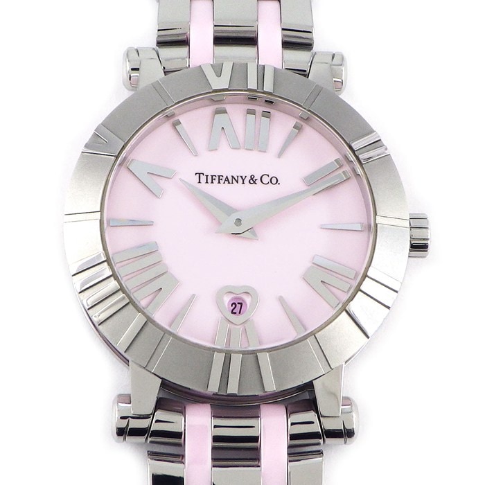 ティファニー Tiffany & Co. 腕時計 アトラス ハートデイト Z1300.11.11A31A00A ローマンインデックス ピンク文字盤 デイト セラミック SS クオーツアナログ 【中古】