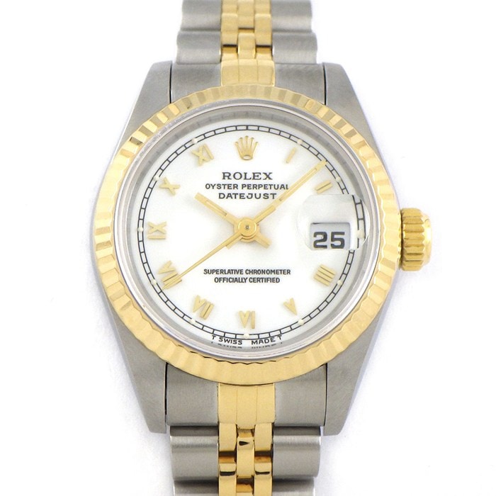 ロレックス Rolex 腕時計 デイトジャスト 69173 ローマンインデックス ホワイト文字盤 フルーテッドベゼル ジュビリーブレス K18YG SS 自動巻き 【OH済み】 【箱・保付き】 【中古】