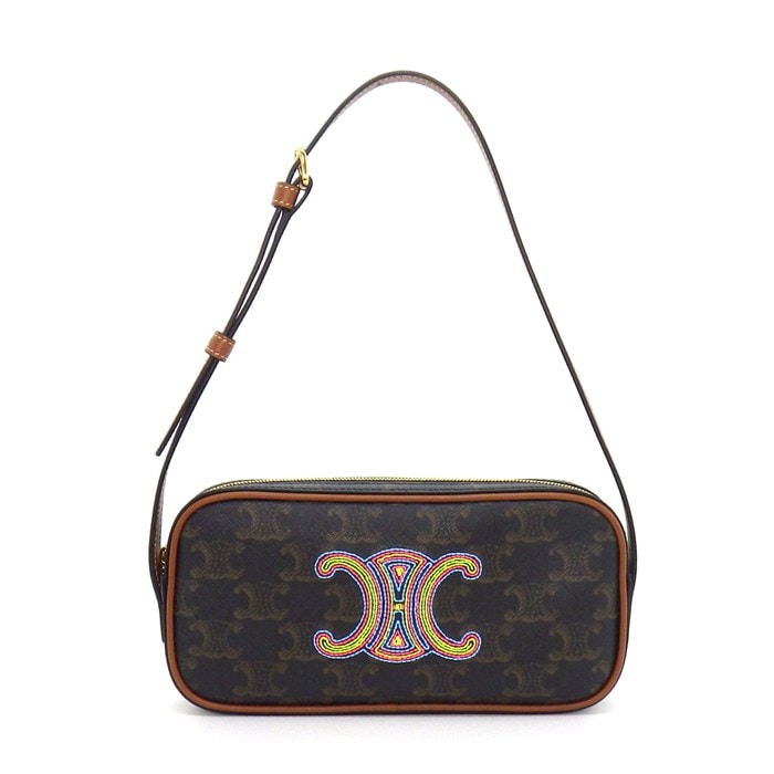 セリーヌ CELINE ショルダーバッグ トリオンフ ミニ カメラバッグ 10J582EGJ タン トリオンフキャンバス カーフスキン 【中古】