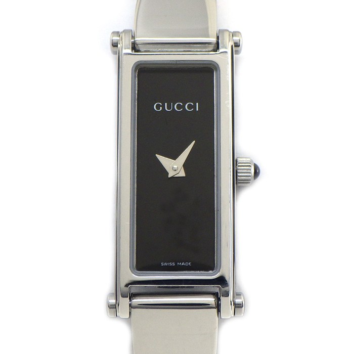 グッチ GUCCI 腕時計 バングルウォッチ 1500L レクタンギュラー ブラック文字盤 SS クオーツアナログ 【中古】