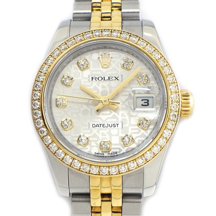 ロレックス Rolex 腕時計 デイトジャスト 179383G G番 2010年 ダイヤベゼル 10ポイント ダイヤインデックス シルバー コンピューター文字盤 彫コン デイト K18YG SS 自動巻き 【箱・保付き】 【中古】