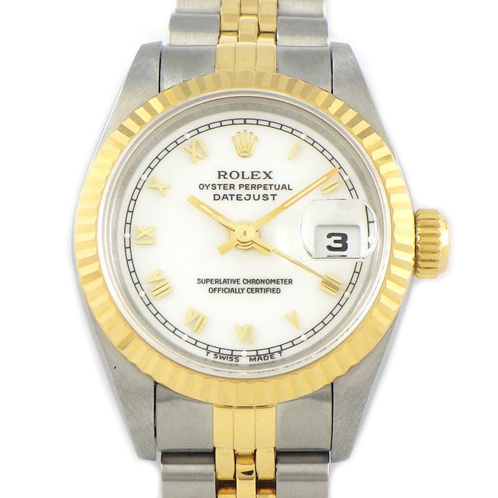 ロレックス Rolex 腕時計 デイトジャスト 69173 T番 1996年 ローマンインデックス ホワイト文字盤 デイト K18YG SS 自動巻き 【中古】