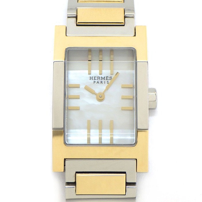 エルメス HERMES 腕時計 タンデム TA1.220 レクタンギュラー ホワイトシェル文字盤 GP SS クオーツアナログ 【中古】