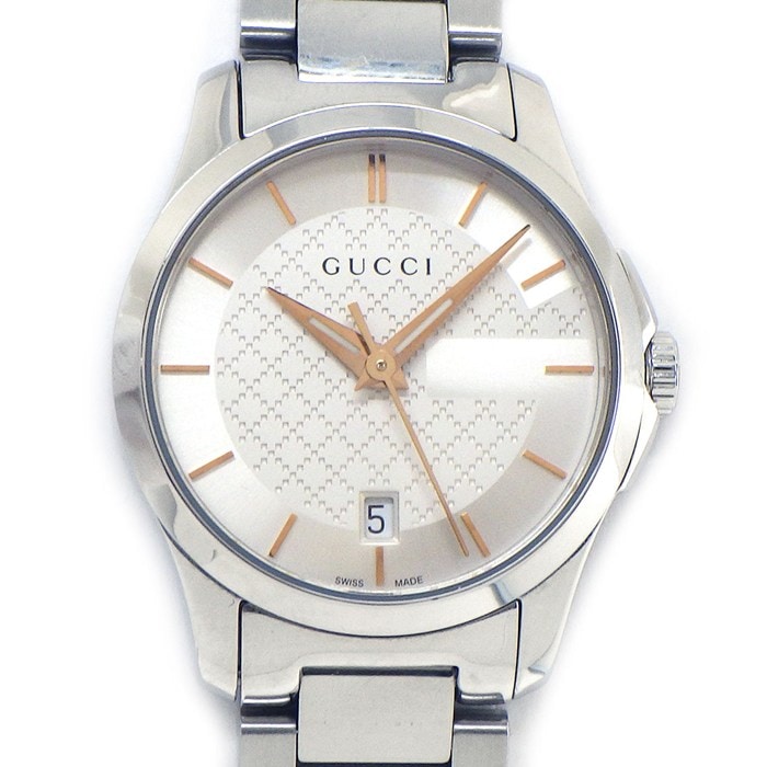 グッチ GUCCI 腕時計 Gタイムレス 126.5/YA126523 シルバ文字盤 デイト SS クオーツアナログ 【中古】