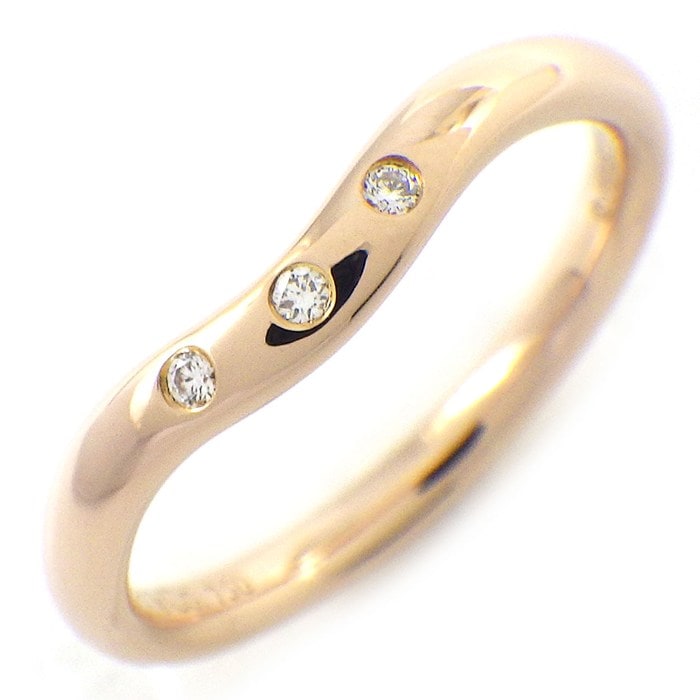 ティファニー Tiffany & Co. リング カーブドバンド 3ポイント ダイヤモンド K18PG 9号 【中古】