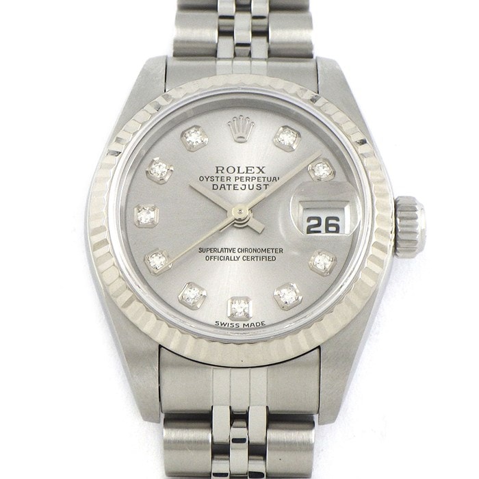 ロレックス Rolex 腕時計 デイトジャスト 79174G Y番 2002年製 10ポイント ダイヤインデックス サンレイ シルバー文字盤 フルーテッドベゼル ジュビリーブレス K18WG SS 自動巻き 【箱・保付き】 【中古】