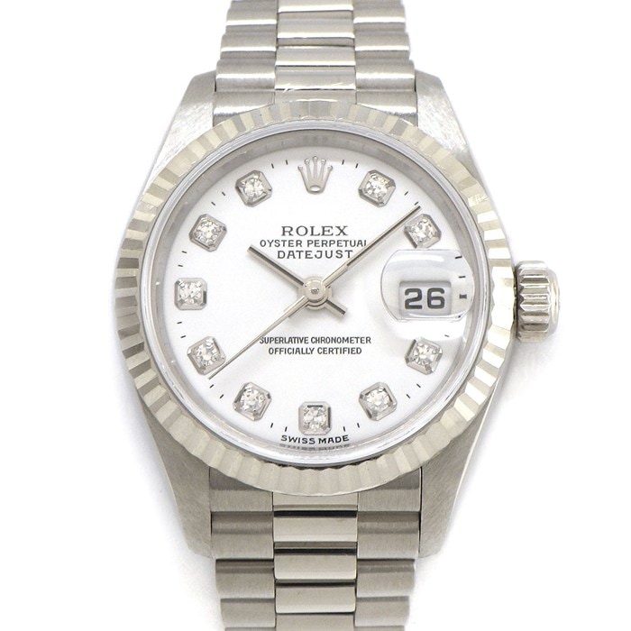 ロレックス Rolex 腕時計 デイトジャスト 79179G 73.8ｇ K番 2001年製 10ポイント ダイヤインデックス ホワイト文字盤 フルーテッドベゼル K18WG 自動巻き 【中古】