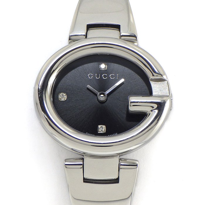 グッチ GUCCI 腕時計 Gバルーン 134.5/YA134505 3ポイント ダイヤインデックス オーバル サンレイ ブラック文字盤 SS クオーツアナログ 【中古】