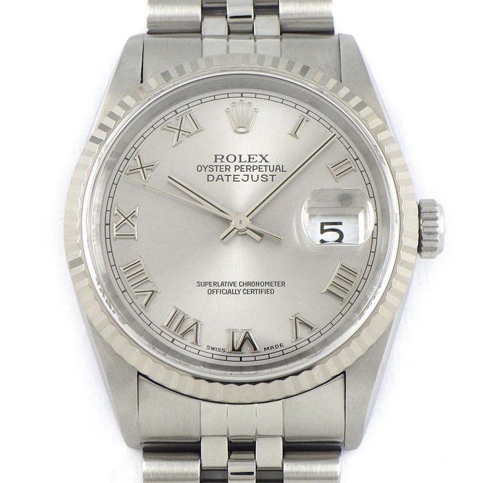 ロレックス Rolex 腕時計 デイトジャスト 16234 W番 1994年-1995年製 ローマンインデックス サンレイ シルバー文字盤 フルーテッドベゼル ジュビリーブレス K18WG SS 自動巻き 【中古】