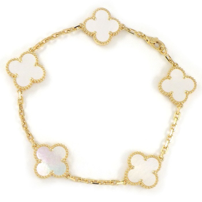 ヴァンクリーフ＆アーペル Van Cleef & Arpels ブレスレット ヴィンテージアルハンブラ 5モチーフ VCARA41800 ホワイト シェル K18YG 【中古】