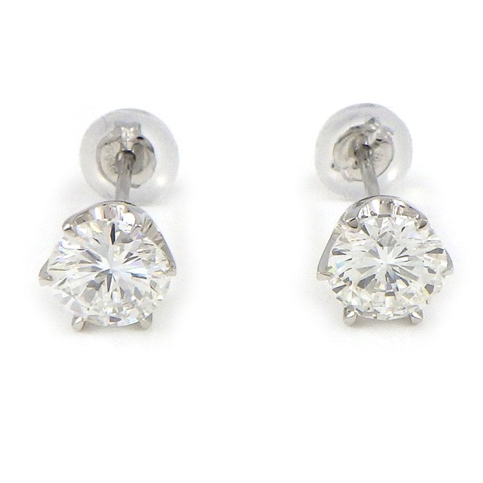 【ダイヤモンド 】 ピアス ソリテール ソリティア スタッド ラウンド ダイヤモンド 0.529ct(F/VVS2/GD) ダイヤモンド 0.536ct(F/VS1/GD) PT900