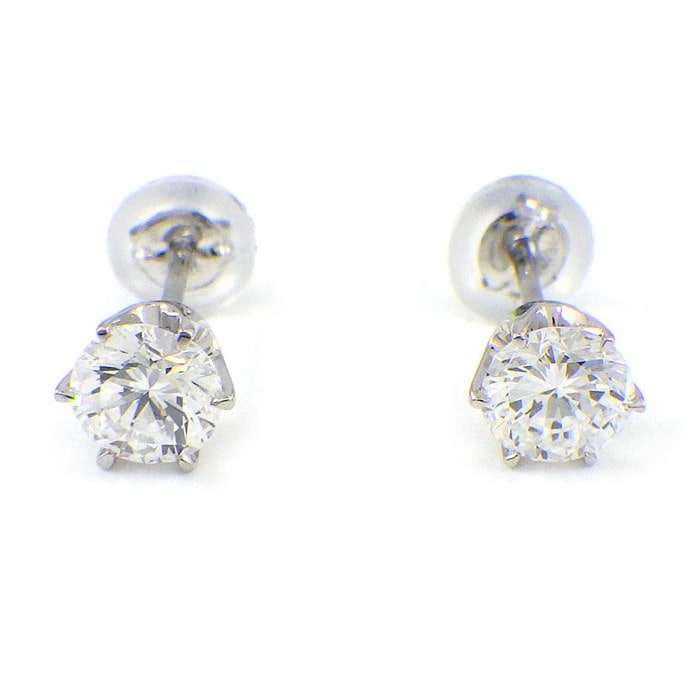 【ダイヤモンド 】 ピアス ソリテール ソリティア スタッド ラウンド ダイヤモンド 0.327ct(D/VVS2/GD) ダイヤモンド 0.346ct(D/VVS2/VG) PT900