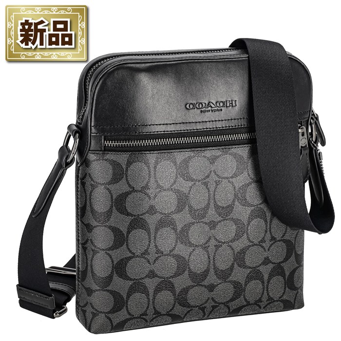 【新品】コーチ COACH ショルダーバッグ ハウストン フライトバッグ 4010 QBMI5 2023 AW チャコール シグネチャーキャンバス ブラック リファインド カーフレザー ブラック金具