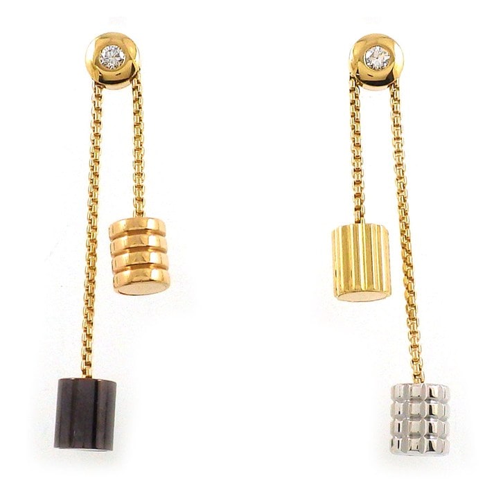 ブシュロン BOUCHERON ピアス キャトル 4モチーフ スウィング ドロップ グログラン ゴドロン クルドパリ スリーカラー 2ポイント ダイヤモンド K18PG K18WG K18YG ブラウン PVD 【箱・保付き】 【中古】