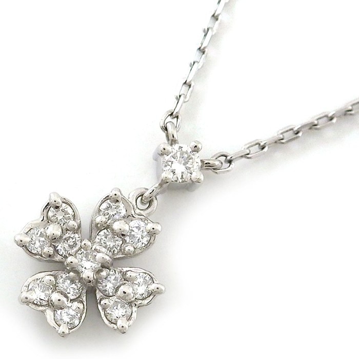 ヴァンドーム VENDOME ネックレス クローバー フラワーモチーフ 2002年 クリスマス 6ポイント ダイヤモンド 計0.16ct PT950 PT850 【中古】