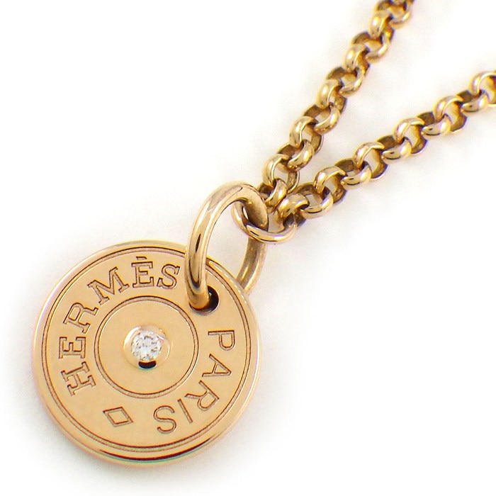 エルメス HERMES ネックレス ガンバード クルードセル ラウンド ロゴ 1ポイント ダイヤモンド K18PG 【中古】