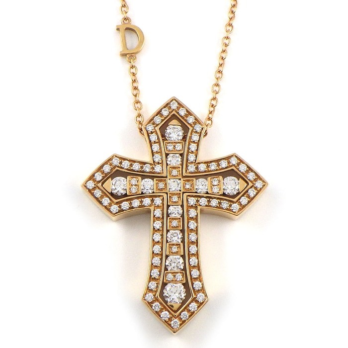 ダミアーニ DAMIANI ネックレス ベルエポック クラウン L 20089532 クロス パヴェ ダイヤモンド 計1.38ct K18PG 【箱・保付き】 【中古】