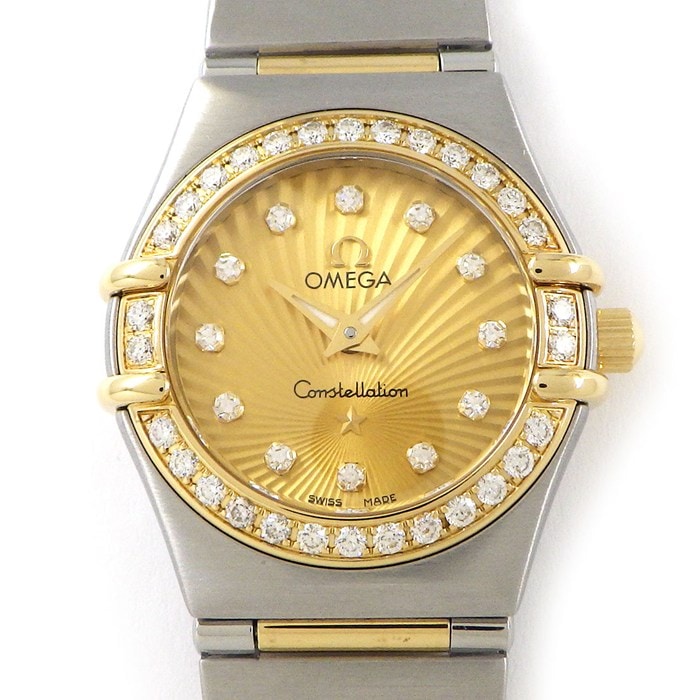 オメガ OMEGA 腕時計 コンステレーション ミニ 111.25.23.60.58.001 160周年記念モデル ダイヤベゼル 12ポイント ダイヤインデックス ゴールドギョーシェ文字盤 K18YG SS クオーツアナログ 【中古】