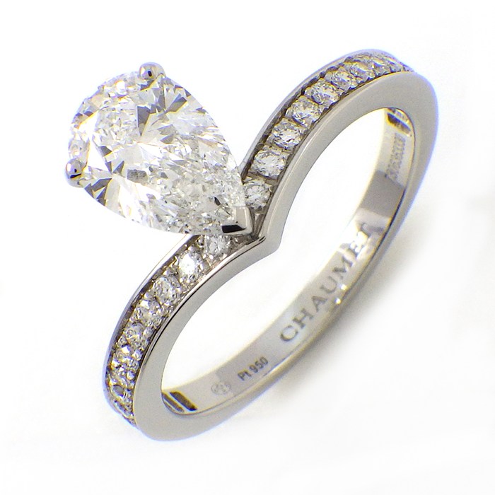 ショーメ Chaumet リング ジョゼフィーヌ エグレット ソリテール J3OQ00 1ポイント ペアシェイプ ダイヤモンド 1.01ct(E/VS2) ハーフサークル ダイヤモンド PT950 12.5号 【箱・保付き】 【中古】