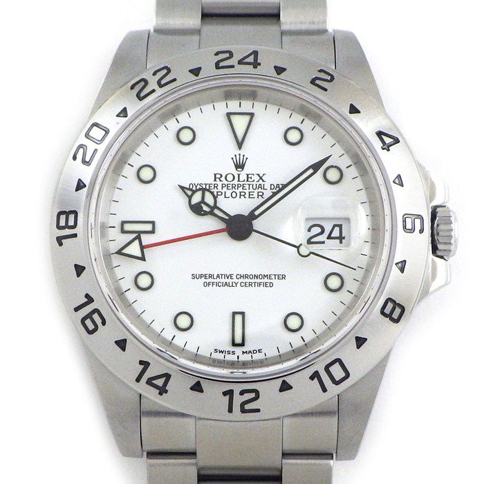 ロレックス Rolex 腕時計 エクスプローラー2 16570 P番 2000年製 ホワイト文字盤 デイト 夜光インデックス 夜光針 GMT SS 自動巻き 【箱・保付き】 【中古】