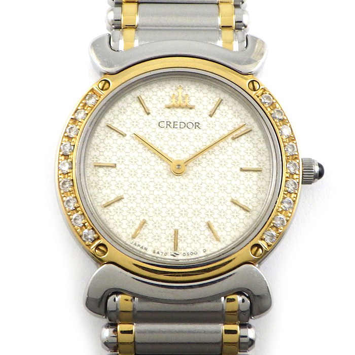セイコー SEIKO 腕時計 クレドール 5A70-0210 ダイヤベゼル アイボリー文字盤 K18YG SS クオーツアナログ 【中古】