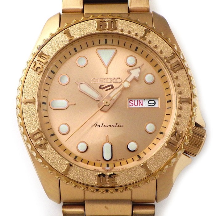 セイコー SEIKO 腕時計 セイコー5 SRPE72K1 シャンパンゴールド文字盤 デイト 夜光針/インデックス 裏スケ 回転ベゼル SS 自動巻き 【箱・保付き】 【中古】