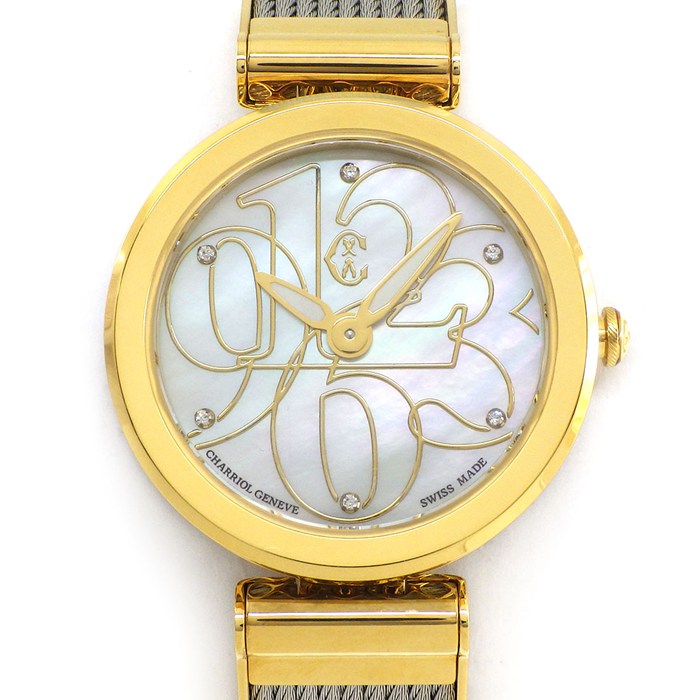 シャリオール Charriol 腕時計 フォーエバーウォッチ FE32.104.004 夜光針 6ポイント ダイヤインデックス ホワイトシェル文字盤 GP SS クオーツアナログ 【中古】