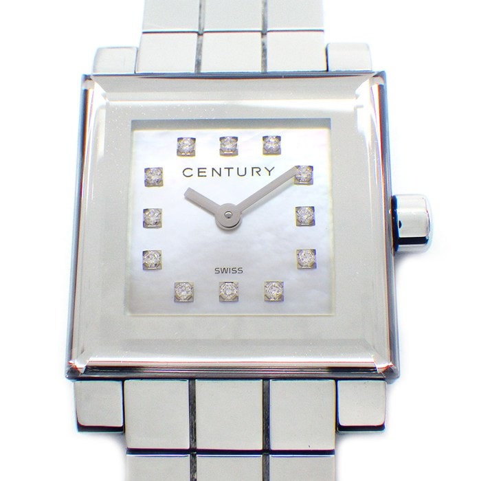 センチュリー Century 腕時計 タイムジェム スクエア ホワイトシェル文字盤 12ポイント ダイヤインデックス SS クオーツアナログ 【中古】