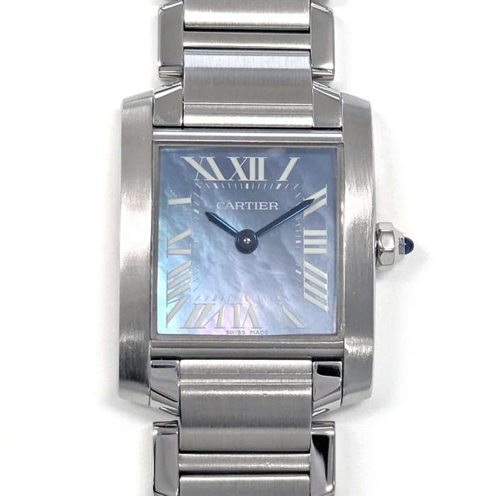 カルティエ Cartier 腕時計 タンク フランセーズ SM W51034Q3 スクエア ブルーシェル文字盤 SS クオーツアナログ 【中古】