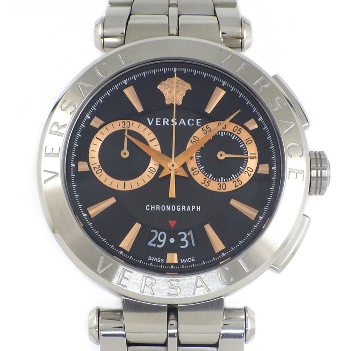 ヴェルサーチェ VERSACE 腕時計 アイオン VE1D01019 デイト クロノグラフ スモールセコンド ブラック文字盤 SS クオーツアナログ 【中古】