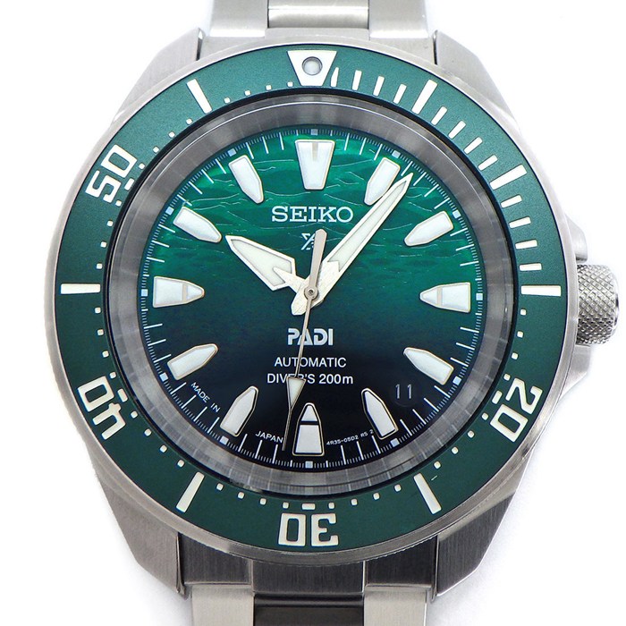 セイコー SEIKO 腕時計 プロスペックス ダイバースキューバ SBDY135/4R35-06K0 PADI限定モデル デイト 回転ベゼル 夜光 水面 エメラルドグリーン文字盤 SS 自動巻き 【箱・保付き】 【中古】