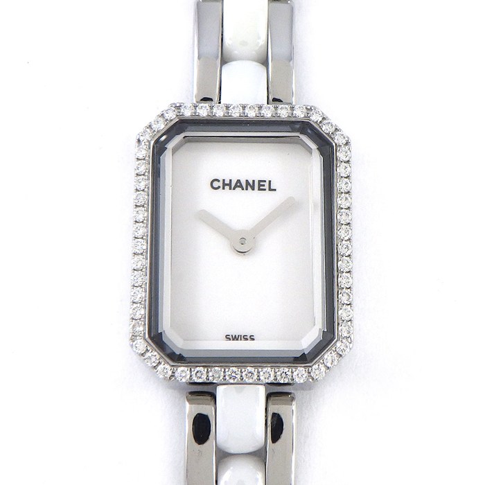 シャネル CHANEL 腕時計 プルミエール H2132 ダイヤベゼル オクタゴナル ホワイト文字盤 SS ホワイト セラミック クオーツアナログ 【中古】