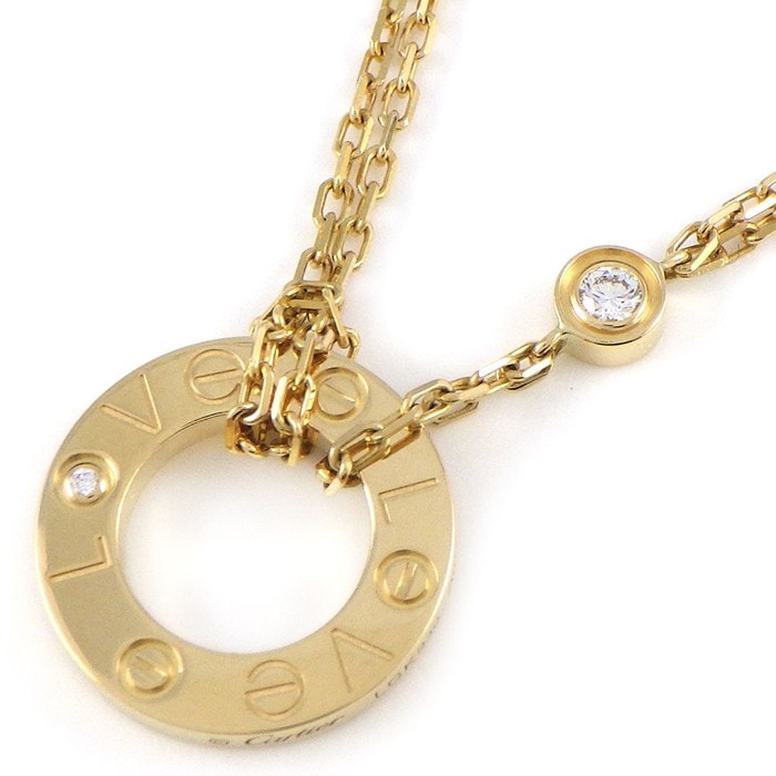 カルティエ Cartier ネックレス ラブサークル B7219500 2ポイント ダイヤモンド 計0.03ct K18YG 【中古】