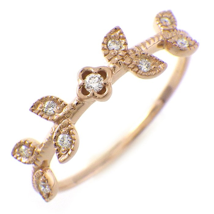 エテ ete リング リーフ フラワーモチーフ ダイヤモンド 計0.04ct K18PG 11号 【中古】