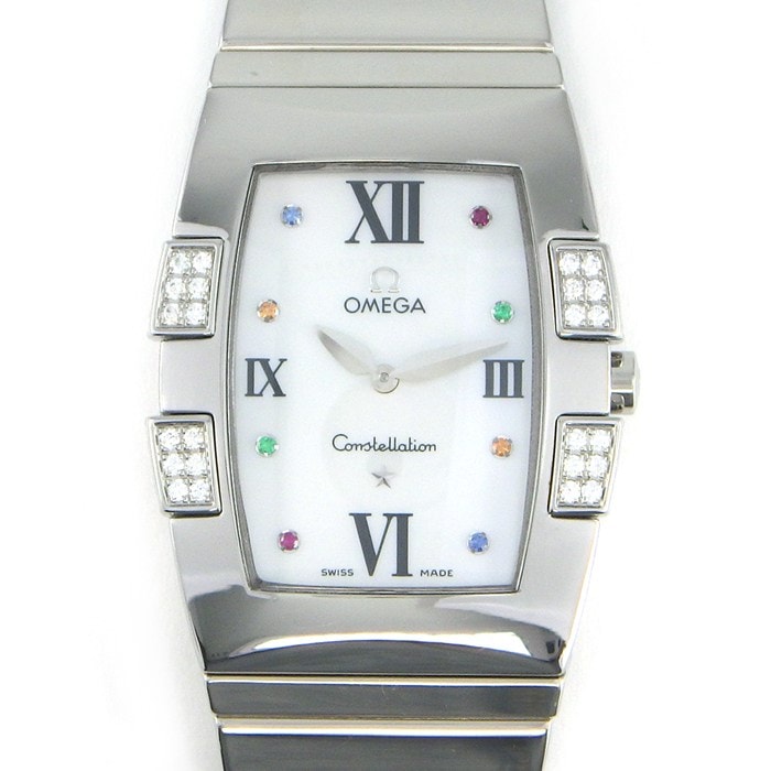 オメガ OMEGA 腕時計 コンステレーション クアドレラ 1586.79 マルチカラーストーンインデックス ダイヤベゼル ホワイトシェル文字盤 SS クオーツアナログ 【中古】