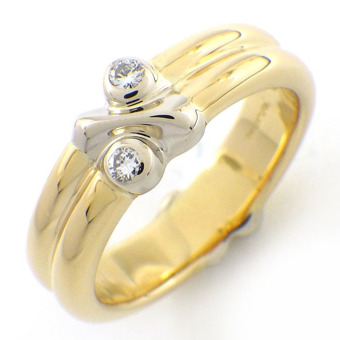 ティファニー Tiffany & Co. リング シグネチャー X クロス 2ポイント ダイヤモンド K18YG K18WG 9号 【中古】