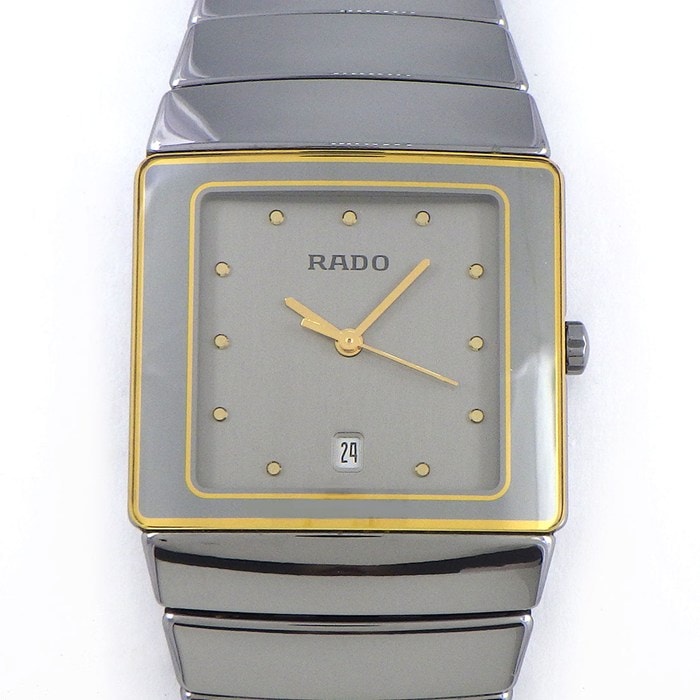 ラドー RADO 腕時計 ダイヤスター 152.0332.3 デイト ミラーベゼル スクエア サテン仕上げ グレー文字盤 SS クオーツアナログ 【中古】