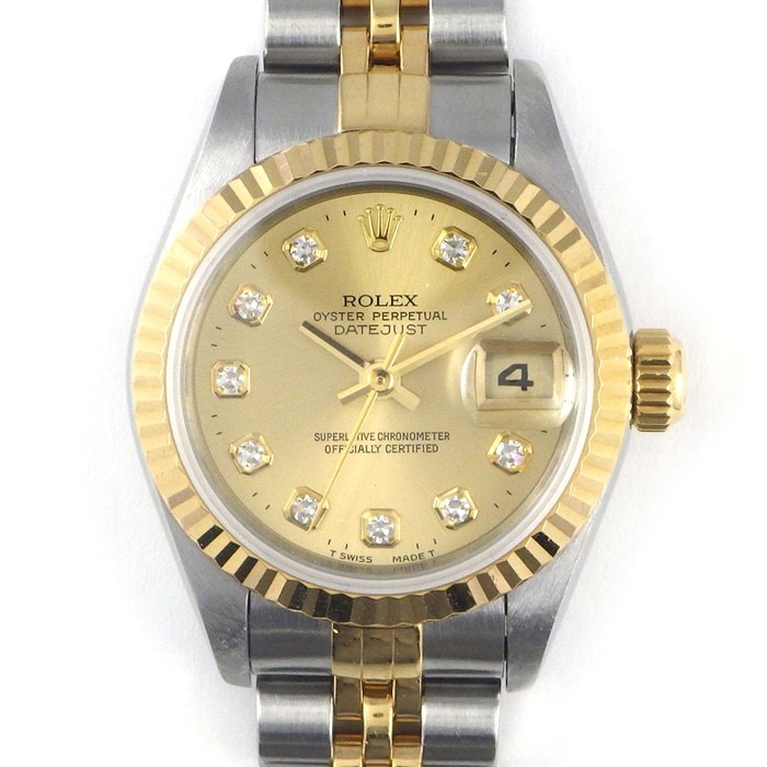 ロレックス Rolex 腕時計 デイトジャスト 69173G W番 1994-1995年製 10ポイント ダイヤインデックス サンレイ シャンパンゴールド文字盤 デイト K18YG SS 自動巻き 【箱・保付き】 【中古】 【OH済み】