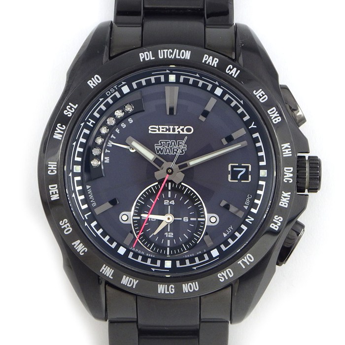 セイコー SEIKO 腕時計 ブライツ スターウォーズ ダースベイダー SAGA125/8B54-0AP0 1500本 限定モデル ダイヤインデックス ブラック文字盤 デイト 夜光針 ワールドタイム SS ソーラー 【中古】