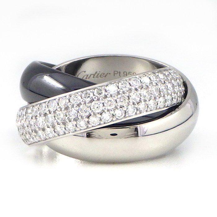 カルティエ Cartier リング トリニティ LM パヴェ フルサークル ダイヤモンド ブラック セラミック PT950 K18WG 11号 / #51 【中古】