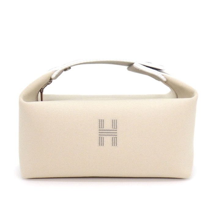 エルメス HERMES ハンドバッグ バス用ポーチ ブリッドアブラック PM ナチュラル コットンキャンバス シルバー金具 【中古】