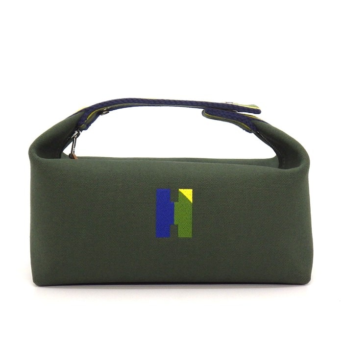 エルメス HERMES ハンドバッグ バス用ポーチ ブリッドアブラック PM Hパヴィヨン カーキ コットンキャンバス シルバー金具 【中古】