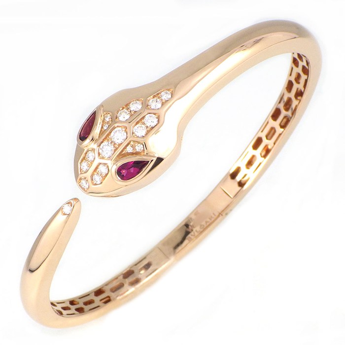 ブルガリ BVLGARI バングル セルペンティ セドゥットーリ 352819 スネークモチーフ ルベライト パヴェ ダイヤモンド 計0.30ct K18PG / #S 【箱・保付き】 【中古】
