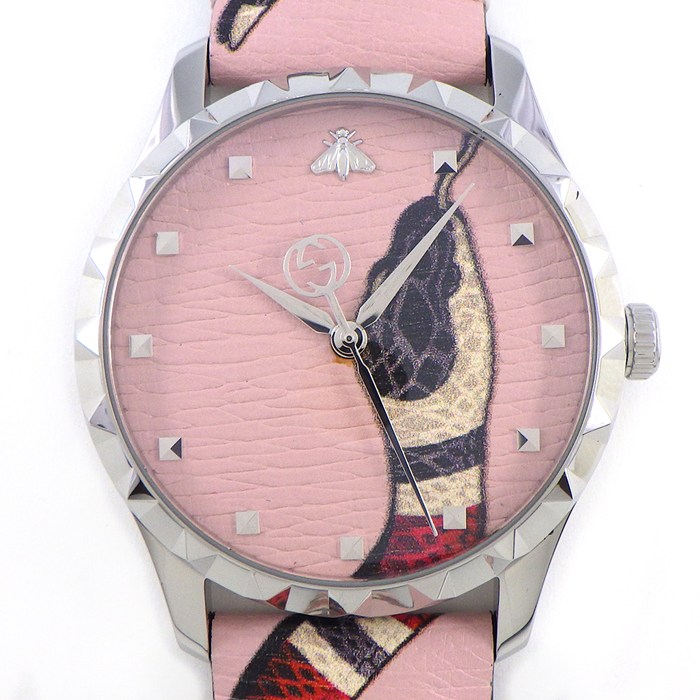 グッチ GUCCI 腕時計 Gタイムレス 126.4 スネーク柄 ピンク 文字盤 SS 革ベルト クオーツアナログ 【中古】