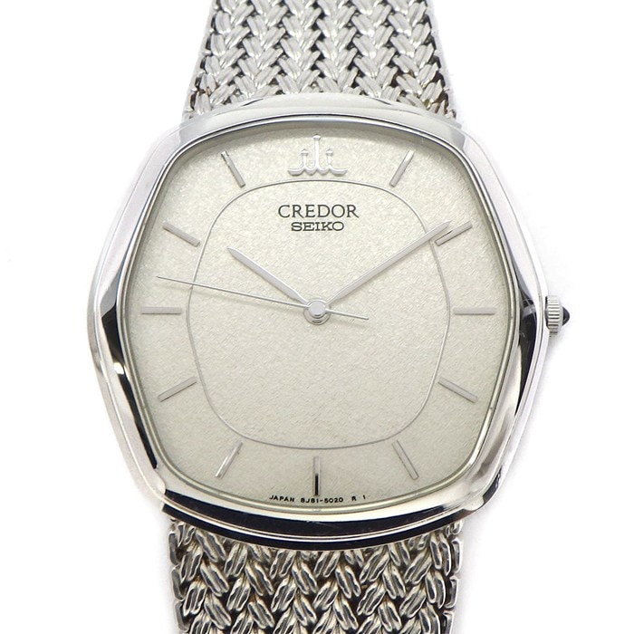 クレドール CREDOR 腕時計 8J81-5030 サンドブラスト仕上げ シルバー文字盤 SS メッシュベルト クオーツアナログ 【中古】