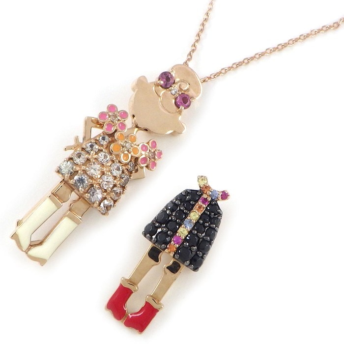 ポンテヴェキオ Ponte Vecchio ネックレス エメ ラブリー オペラ&パーティ ダイヤモンド ピンクトルマリン サファイア スピネル エナメル K9PG K10PG 【箱・保付き】 【中古】