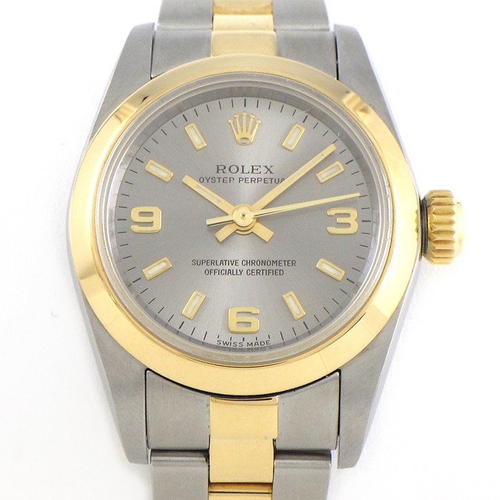ロレックス Rolex 腕時計 オイスターパーペチュアル 76183 夜光インデックス 夜光針 シルバー文字盤 K18YG SS 自動巻き 【中古】